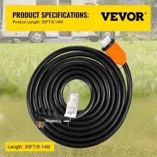 Cable de generador VEVOR, cable de alimentación de generador de 30' con clavija de entrada y salida del lado de la caja de entrada, cable de entrada estilo SS2-50R/CS6375 de 50 AMP, cable de extensión de 12000 W, cable de generador de energía de 125/250 V con correa