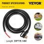 VEVOR Cable de alimentación para RV, generador, 30', 50 A, 6/3 + 8/1 AWG, NEMA 14-50P a cable desnudo