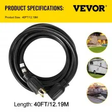 VEVOR 40Ft 30 Amp generador cable de extensión 4 cables 10 calibre generador cable 125V 250V generador cable de alimentación Twist Lock conectores