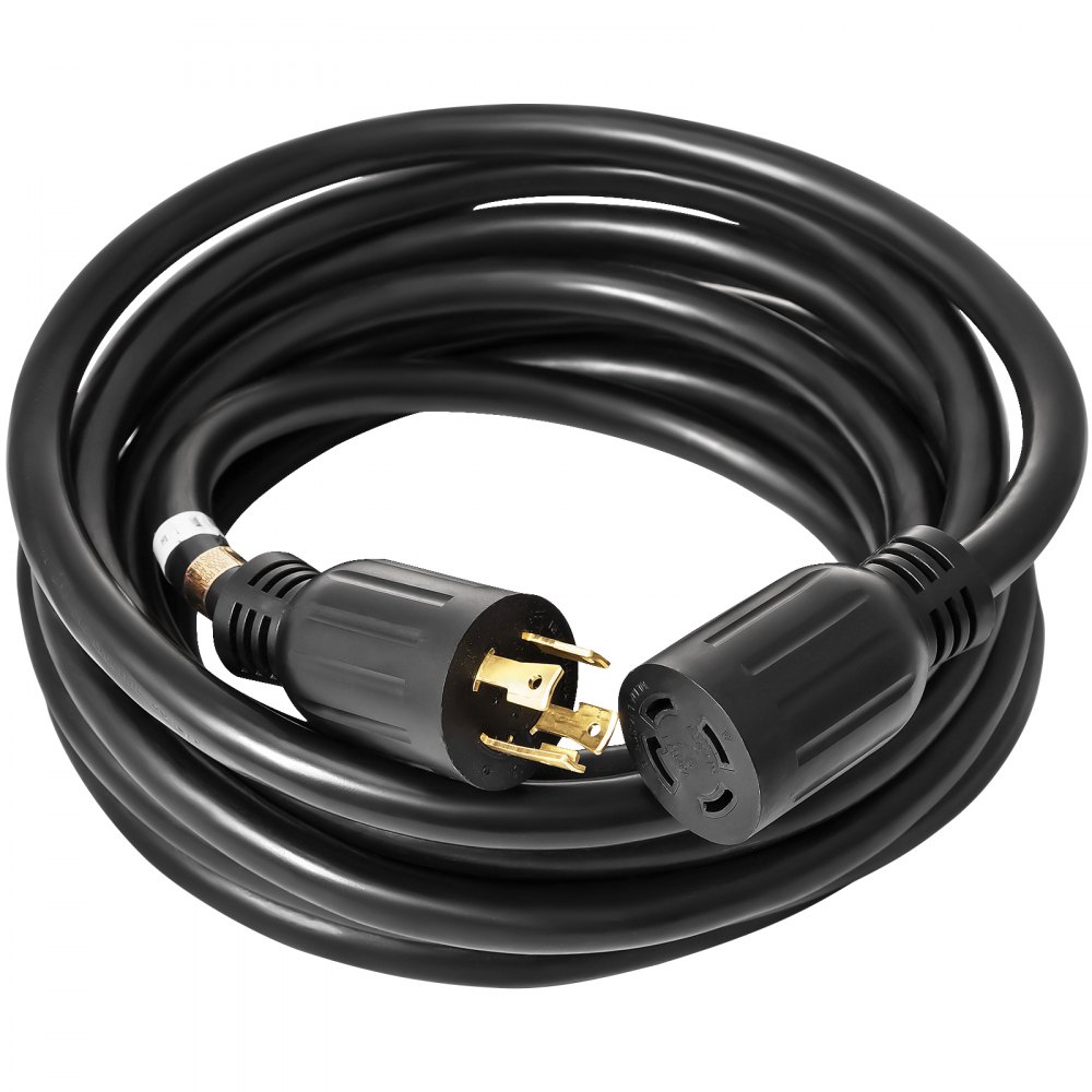 Cable de extensión para generador VEVOR de 15 m y 30 amperios, SJTW, 10 AWG, 4 clavijas, NEMA L14-30P, 125/250 V, resistente, con conector de bloqueo giratorio