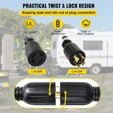 VEVOR - Cable de extensión para generador de 50 pies y 30 amperios, 4 cables, calibre 10, cable de generador de 125 V, 250 V, conector de bloqueo giratorio (50 pies, 30 amperios)