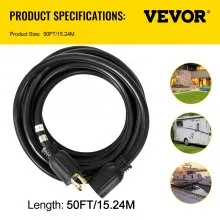 VEVOR - Cable de extensión para generador de 50 pies y 30 amperios, 4 cables, calibre 10, cable de generador de 125 V, 250 V, conector de bloqueo giratorio (50 pies, 30 amperios)