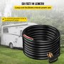 Cable de extensión para generador VEVOR, de 50 pies de largo, junto a una casa rodante en un entorno al aire libre con césped.