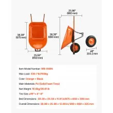 Carretilla VEVOR de una rueda, 6 pies cúbicos, para jardín, 330 libras, para uso general