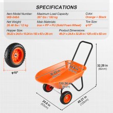 Carretilla de mano VEVOR, capacidad de carga de 5 pies cúbicos y 397 libras, carrito de jardín de 2 ruedas, carro de jardín con manija y ruedas de 10" de ancho, carro de jardín de fácil carga y carros para patio al aire libre