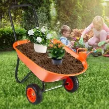 Carretilla de mano VEVOR, capacidad de carga de 5 pies cúbicos y 397 libras, carrito de jardín de 2 ruedas, carro de jardín con manija y ruedas de 10" de ancho, carro de jardín de fácil carga y carros para patio al aire libre