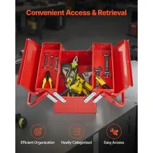 Caja de herramientas plegable de 14 pulgadas, 2 niveles, 3 bandejas, con asa, color rojo