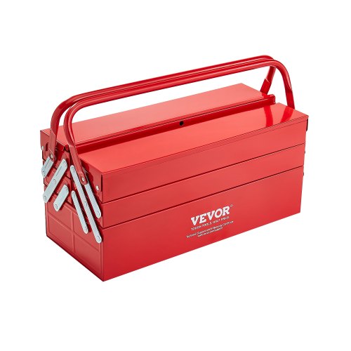 VEVOR - Caja de herramientas de metal de 45 cm, organizador portátil plegable de 3 niveles y 5 bandejas con asa y orificio para cerradura, acero con recubrimiento en polvo, caja de herramientas voladiza para el hogar, fábrica, almacén, taller de reparación, color rojo