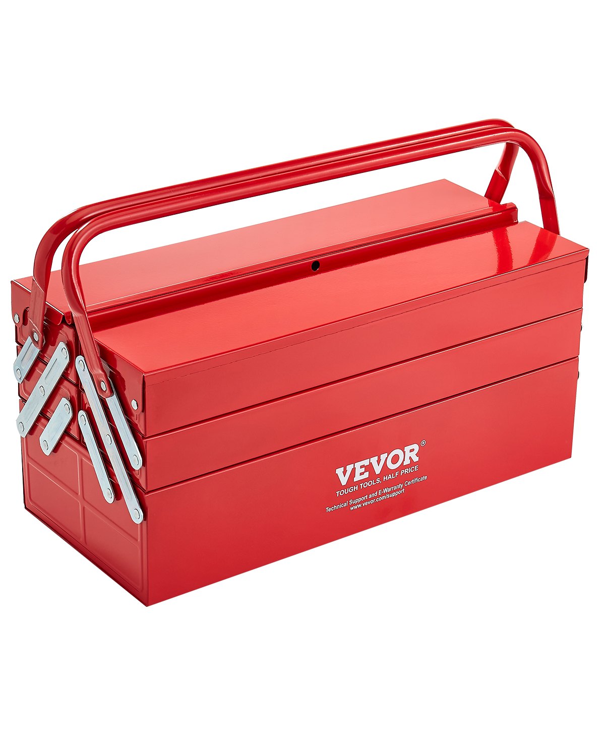 VEVOR - Caja de herramientas de metal de 45 cm, organizador portátil plegable de 3 niveles y 5 bandejas con asa y orificio para cerradura, acero con recubrimiento en polvo, caja de herramientas voladiza para el hogar, fábrica, almacén, taller de reparación, color rojo