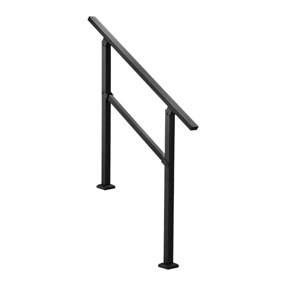 VEVOR Pasamanos de Exterior para Escalera Kit de Barandilla para 2 a 3 Escalones Tubo Cuadrado con Barra Horizontal Rieles de Soporte de Acero al Carbono para Escaleras de Hormigón, Terraza, Negro