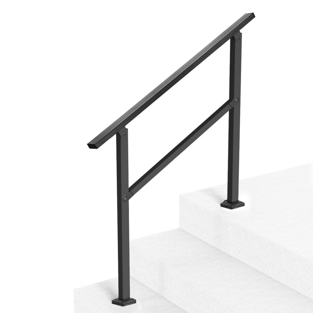 VEVOR Pasamanos de Exterior para Escalera Kit de Barandilla para 2 a 3 Escalones Tubo Cuadrado con Barra Horizontal Rieles de Soporte de Acero al Carbono para Escaleras de Hormigón, Terraza, Negro