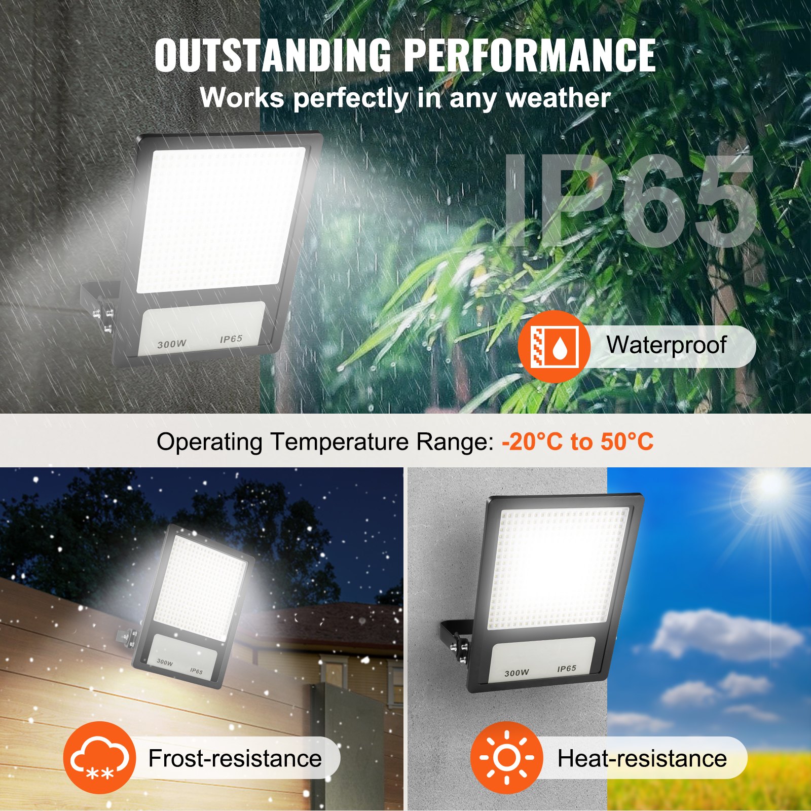 Foco LED para estadios VEVOR, 300 W, 35 000 LM, luz blanca diurna de 6500 K, foco exterior brillante con enchufe, IP65, resistente al agua, para parques infantiles, patios y jardines.
