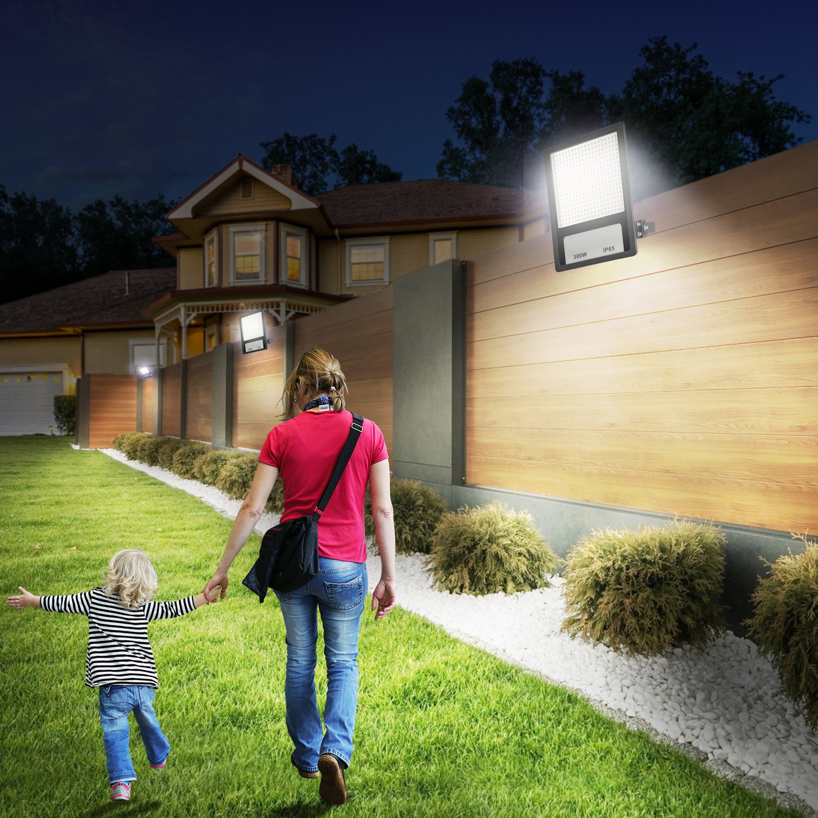 Foco LED para estadios VEVOR, 300 W, 35 000 LM, luz blanca diurna de 6500 K, foco exterior brillante con enchufe, IP65, resistente al agua, para parques infantiles, patios y jardines.