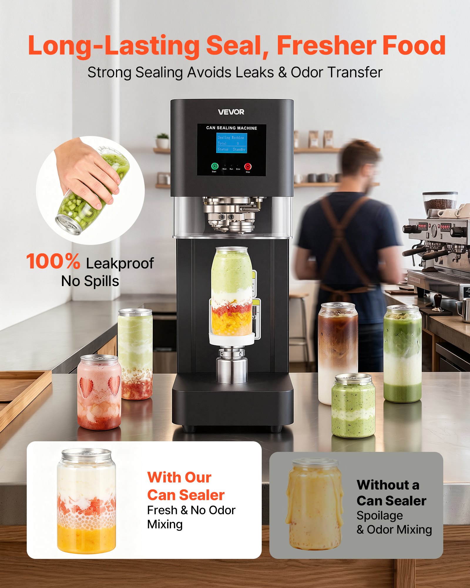 Máquina selladora de latas VEVOR, máquina automática comercial para sellar latas de refrescos de aluminio y plástico de 55 mm (2,17 pulgadas), altura ajustable, carcasa de acero, selladora de bebidas, para cafeterías, color negro.