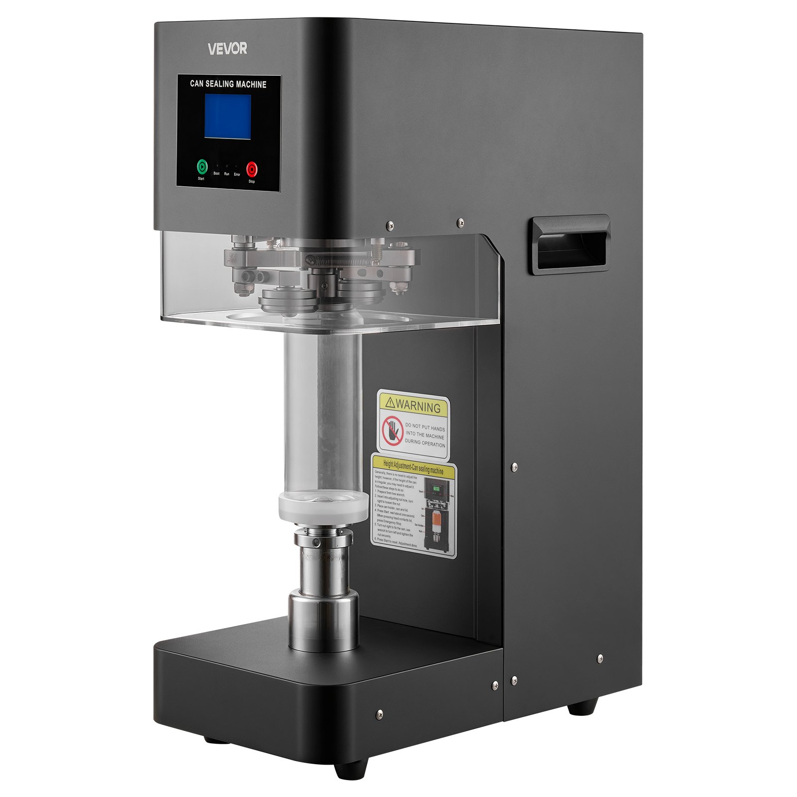 Máquina selladora de latas VEVOR, máquina automática comercial para sellar latas de refrescos de aluminio y plástico de 55 mm (2,17 pulgadas), altura ajustable, carcasa de acero, selladora de bebidas, para cafeterías, color negro.