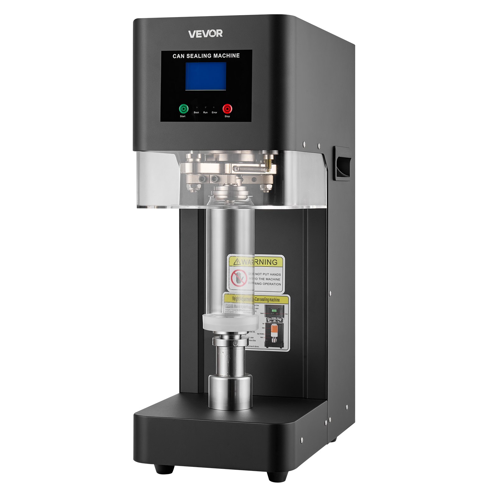 Máquina selladora de latas VEVOR, máquina automática comercial para sellar latas de refrescos de aluminio y plástico de 55 mm (2,17 pulgadas), altura ajustable, carcasa de acero, selladora de bebidas, para cafeterías, color negro.