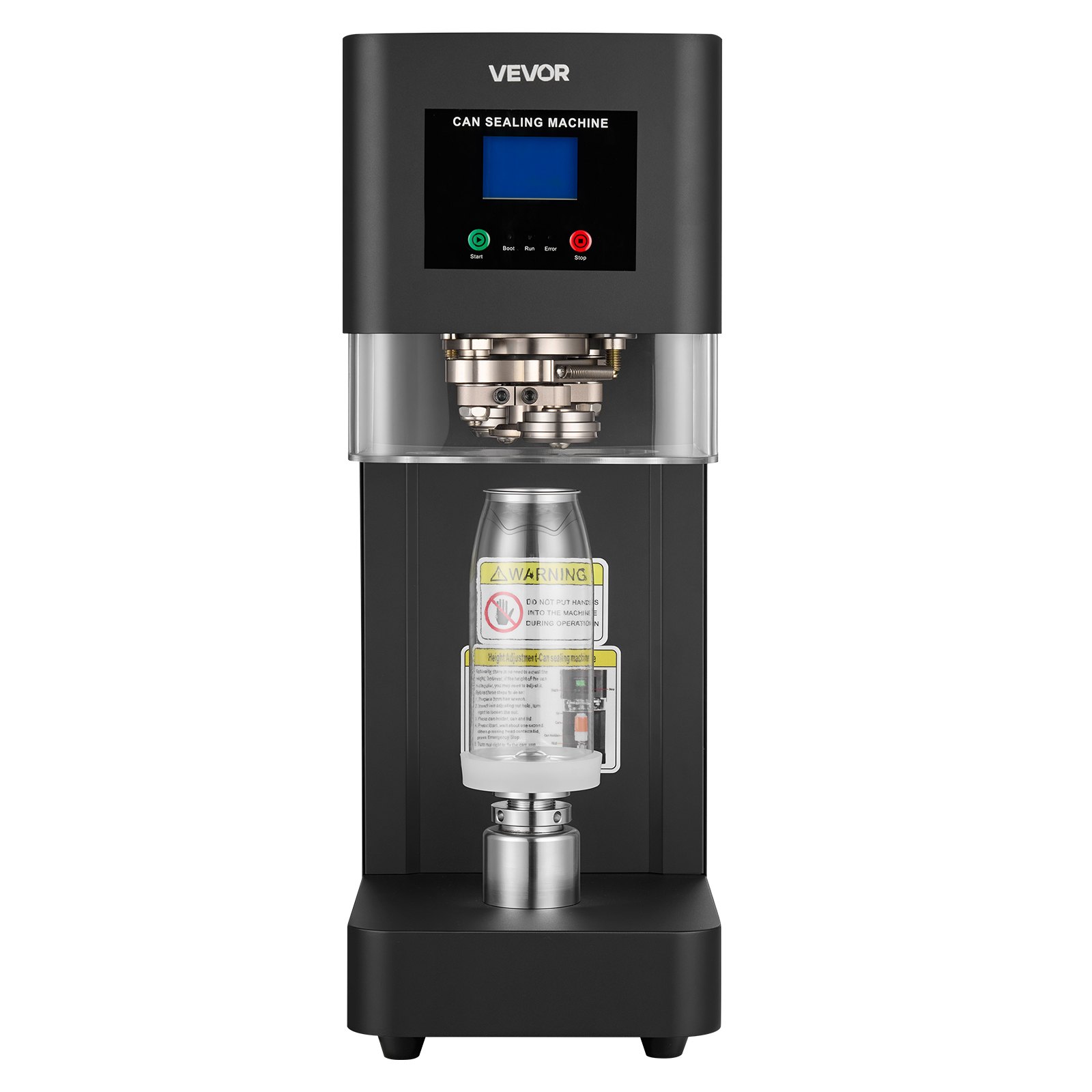Máquina selladora de latas VEVOR, máquina automática comercial para sellar latas de refrescos de aluminio y plástico de 55 mm (2,17 pulgadas), altura ajustable, carcasa de acero, selladora de bebidas, para cafeterías, color negro.