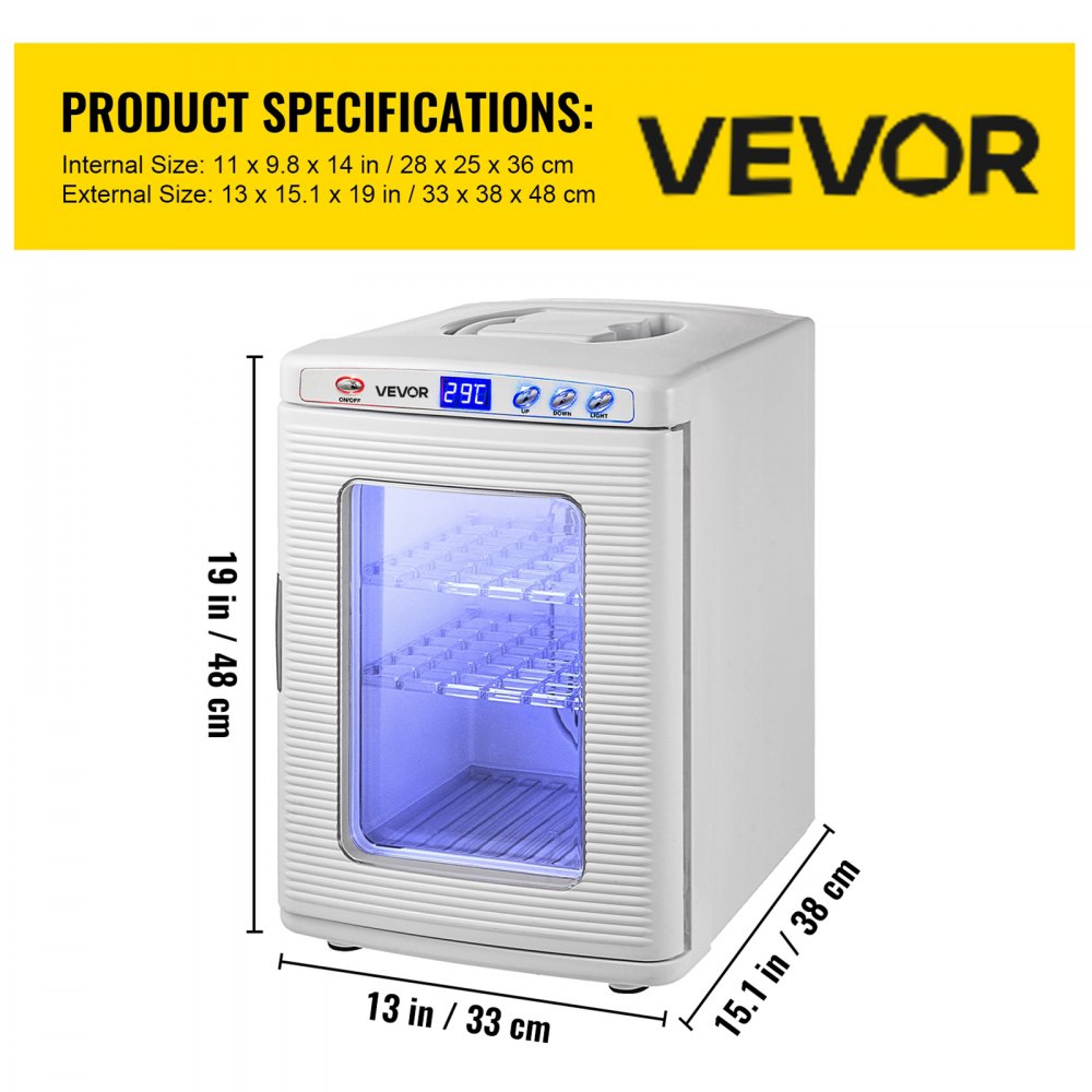 VEVOR Incubadora de Reptiles Blanca 25L Incubadora de Laboratorio Científico Incubadora Digital Enfriamiento y Calefacción 5-60 °C Incubadora de Huevos de Reptiles Trabajo para Reptiles Pequeños