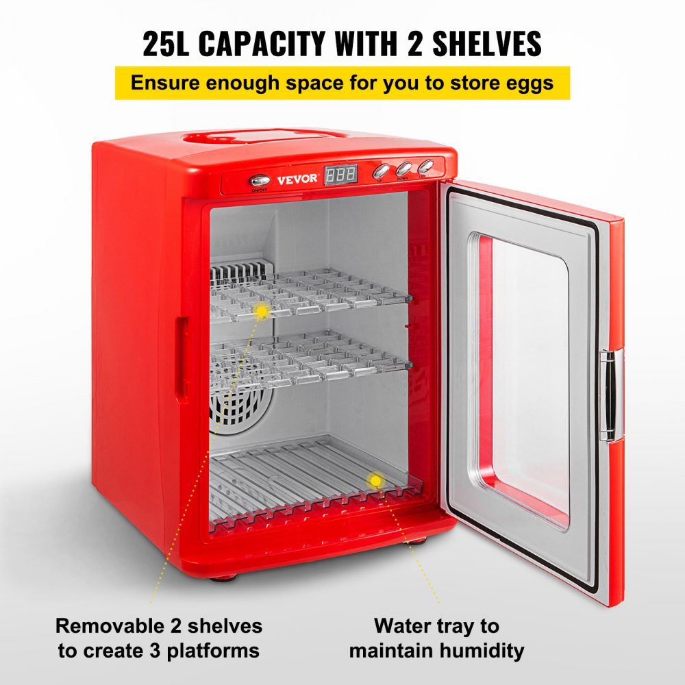 VEVOR Incubadora de Reptiles Roja 25L Incubadora de Laboratorio Científico Incubadora Digital Enfriamiento y Calefacción 5-60 °C Incubadora de Huevos de Reptil 12V/110V Trabajo para Reptiles Pequeños