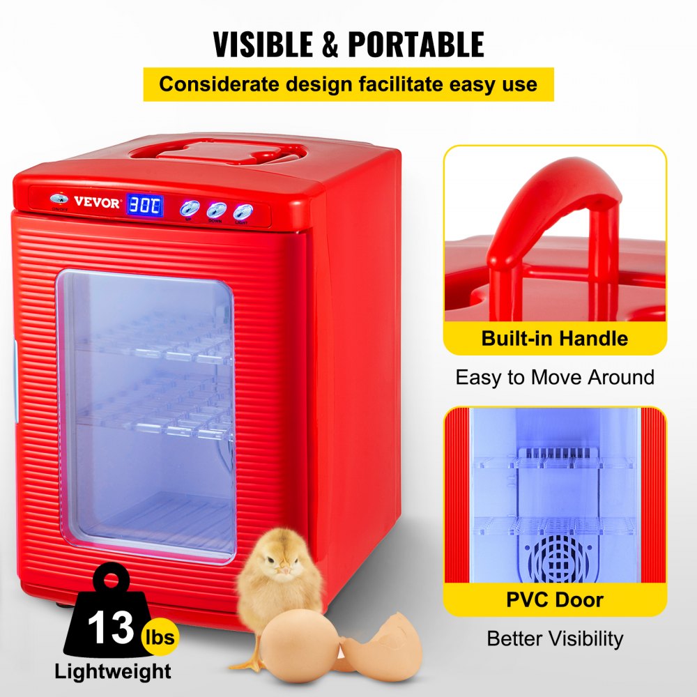 VEVOR Incubadora de Reptiles Roja 25L Incubadora de Laboratorio Científico Incubadora Digital Enfriamiento y Calefacción 5-60 °C Incubadora de Huevos de Reptil 12V/110V Trabajo para Reptiles Pequeños