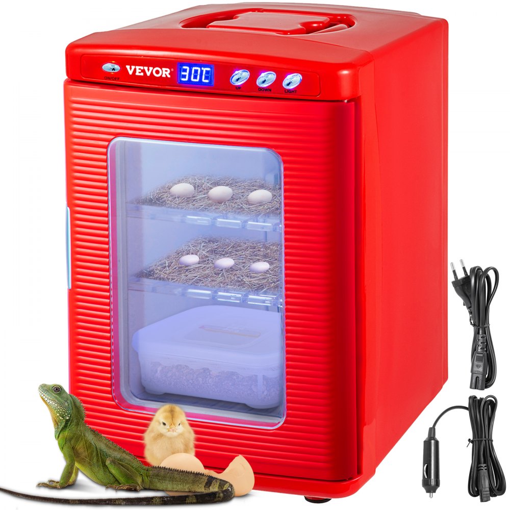 VEVOR Incubadora de Reptiles Roja 25L Incubadora de Laboratorio Científico Incubadora Digital Enfriamiento y Calefacción 5-60 °C Incubadora de Huevos de Reptil 12V/110V Trabajo para Reptiles Pequeños