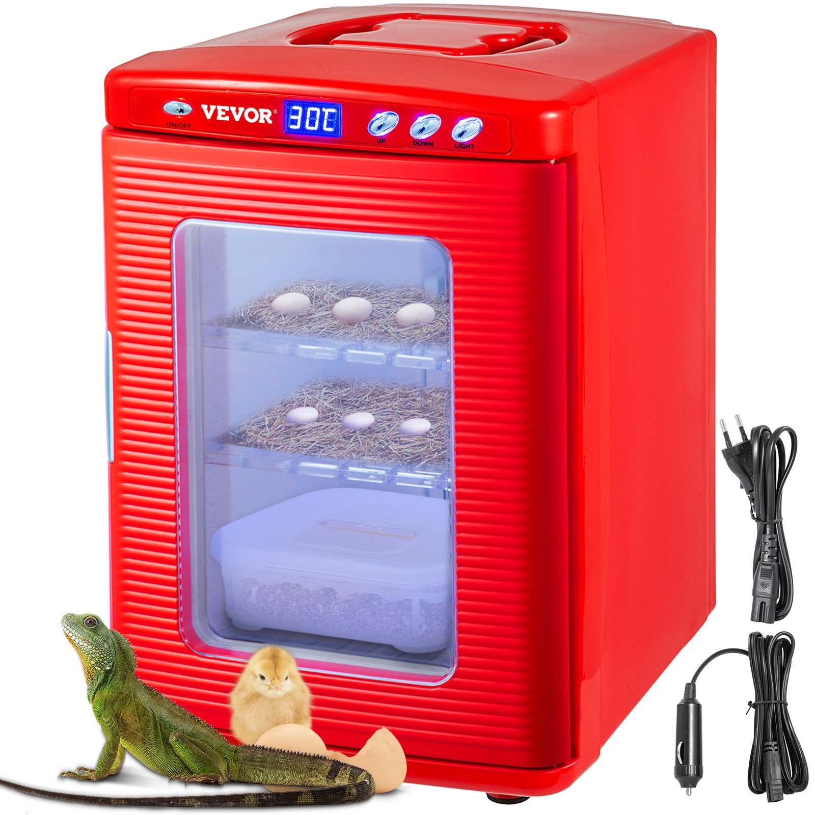 VEVOR Incubadora de Reptiles Roja 25L Incubadora de Laboratorio Científico Incubadora Digital Enfriamiento y Calefacción 5-60 °C Incubadora de Huevos de Reptil 12V/110V Trabajo para Reptiles Pequeños