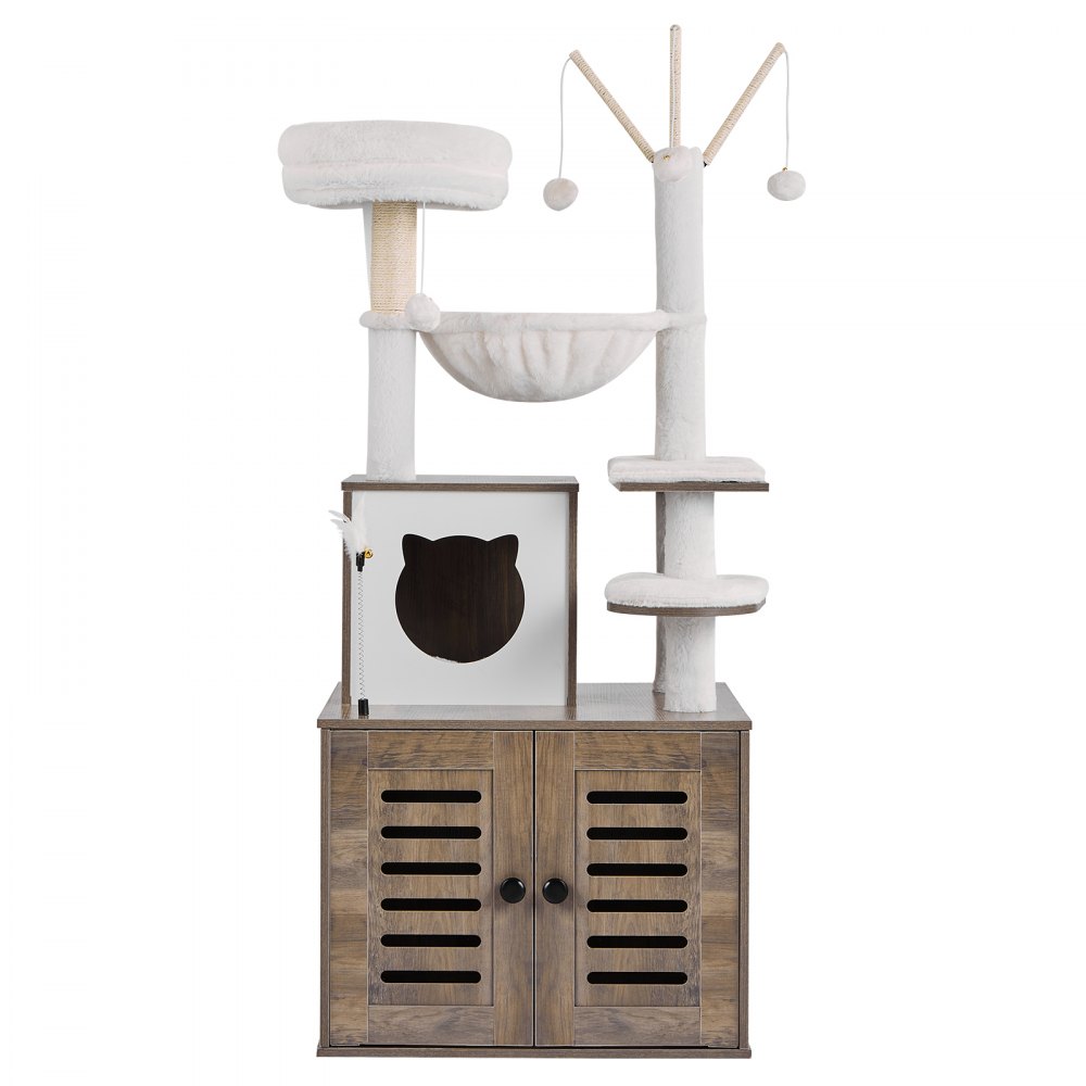 VEVOR Árbol para gatos grande con caja de arena, 137 cm de alto, torre 2 en 1, mueble de varios niveles con postes rascadores de sisal, perchas, hamaca, casa para gatos de interior