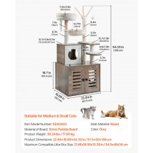 Caja de arena para gatos grande de 54,33" con recinto 2 en 1, torre para gatos, casa de juegos para interiores