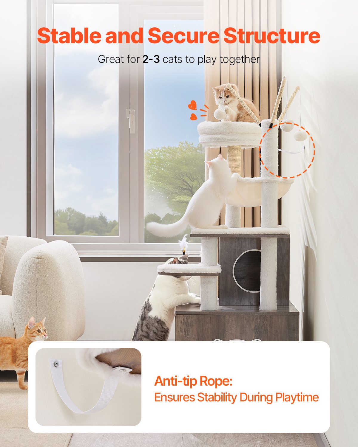 VEVOR Árbol para gatos grande con caja de arena, 137 cm de alto, torre 2 en 1, mueble de varios niveles con postes rascadores de sisal, perchas, hamaca, casa para gatos de interior