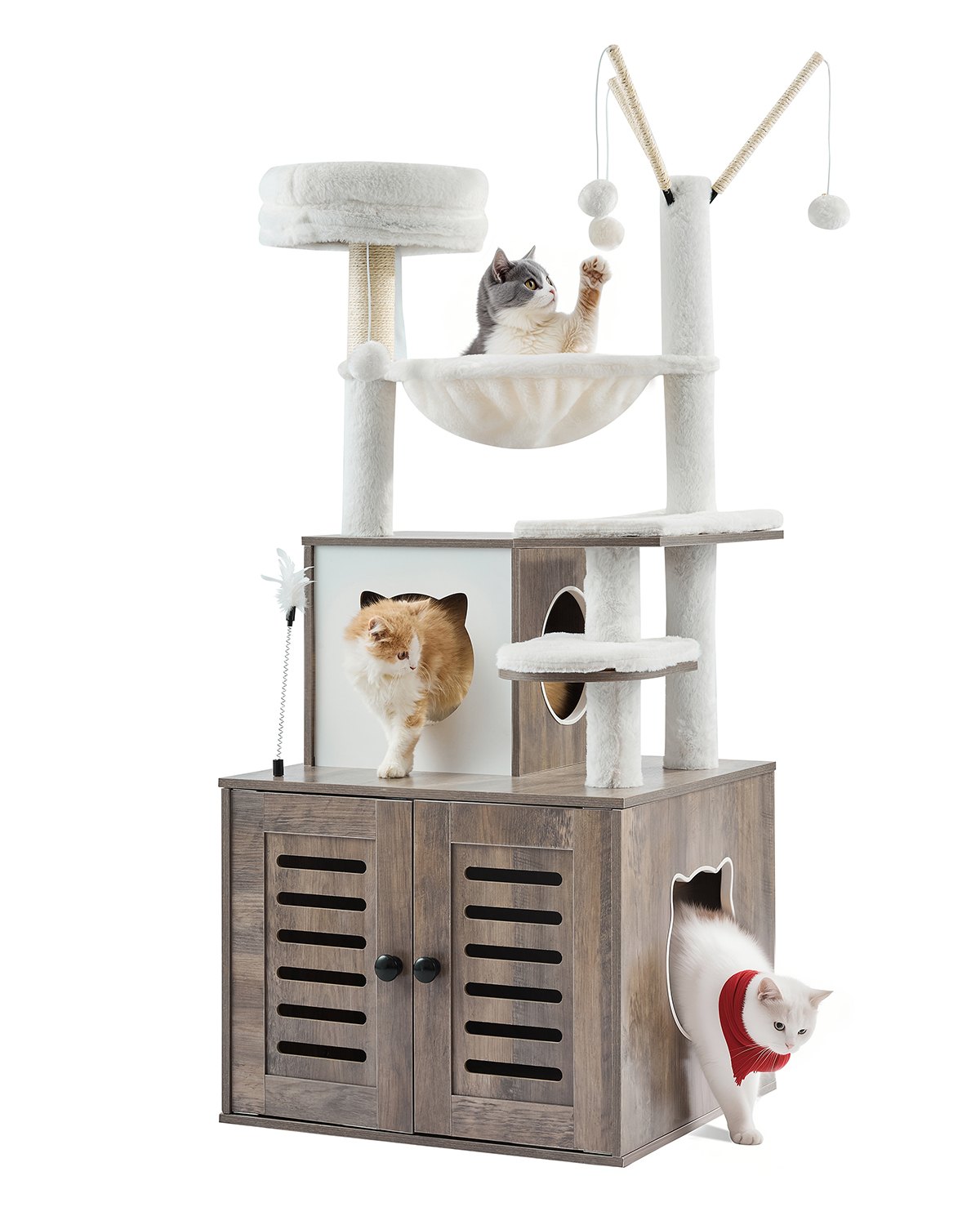 VEVOR Árbol para gatos grande con caja de arena, 137 cm de alto, torre 2 en 1, mueble de varios niveles con postes rascadores de sisal, perchas, hamaca, casa para gatos de interior