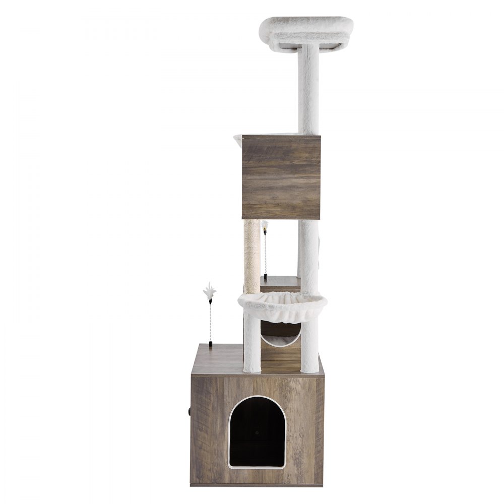 Caja de arena para gatos grande de 72,83" con recinto 2 en 1, torre para gatos, casa de juegos para interiores