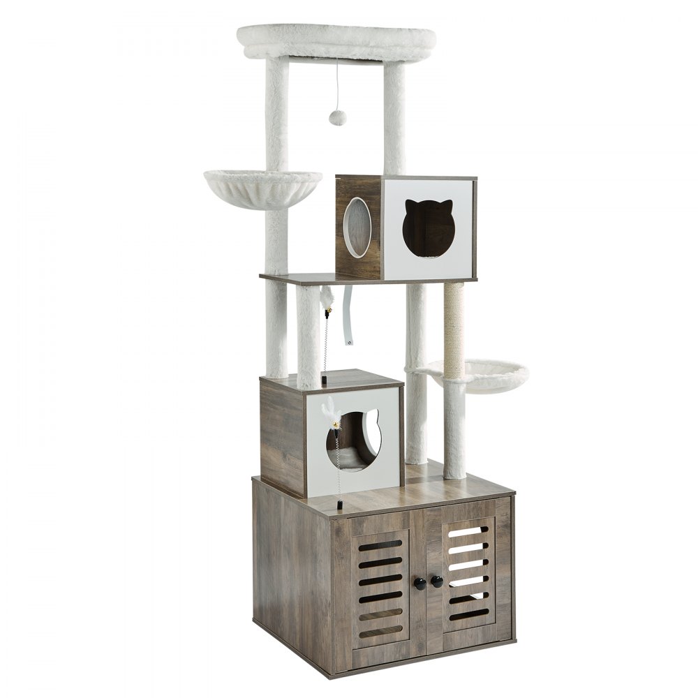 Caja de arena para gatos grande de 72,83" con recinto 2 en 1, torre para gatos, casa de juegos para interiores