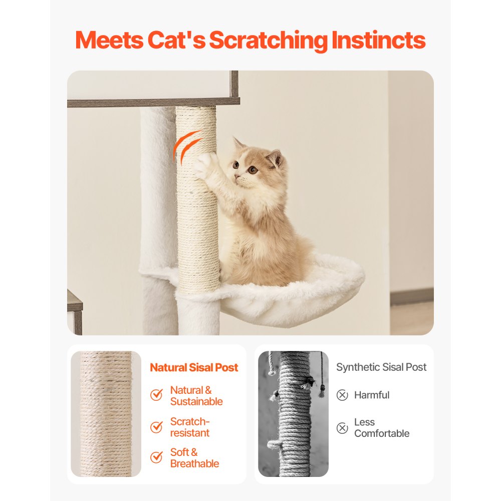 VEVOR Árbol para gatos grande con caja de arena, 183 cm de alto, torre 2 en 1, mueble de varios niveles con postes rascadores de sisal, perchas y hamaca, casa para gatos de interior.