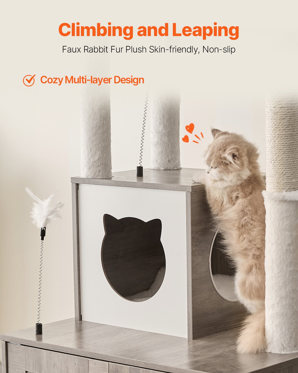 Caja de arena para gatos grande de 72,83" con recinto 2 en 1, torre para gatos, casa de juegos para interiores