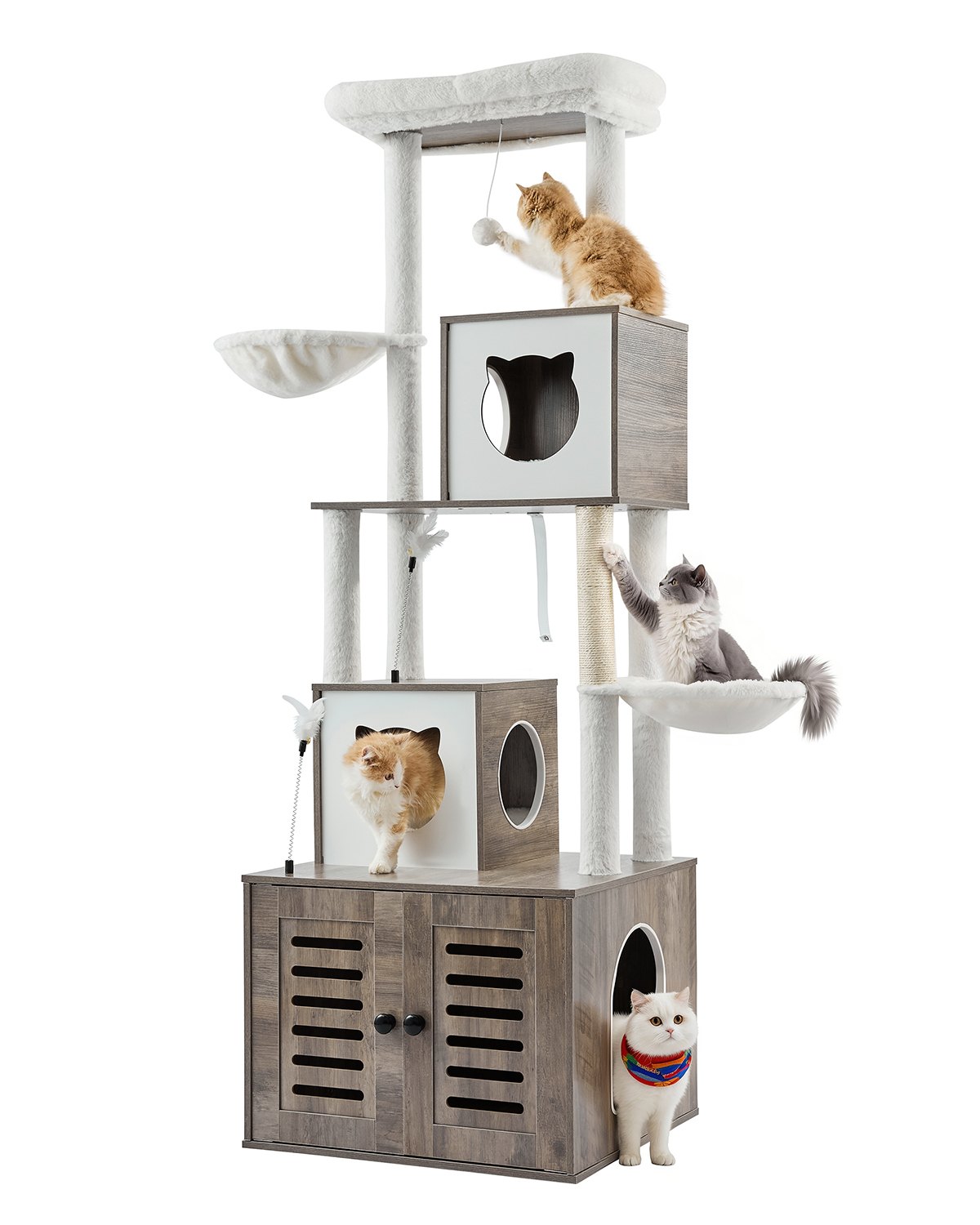 Caja de arena para gatos grande de 72,83" con recinto 2 en 1, torre para gatos, casa de juegos para interiores