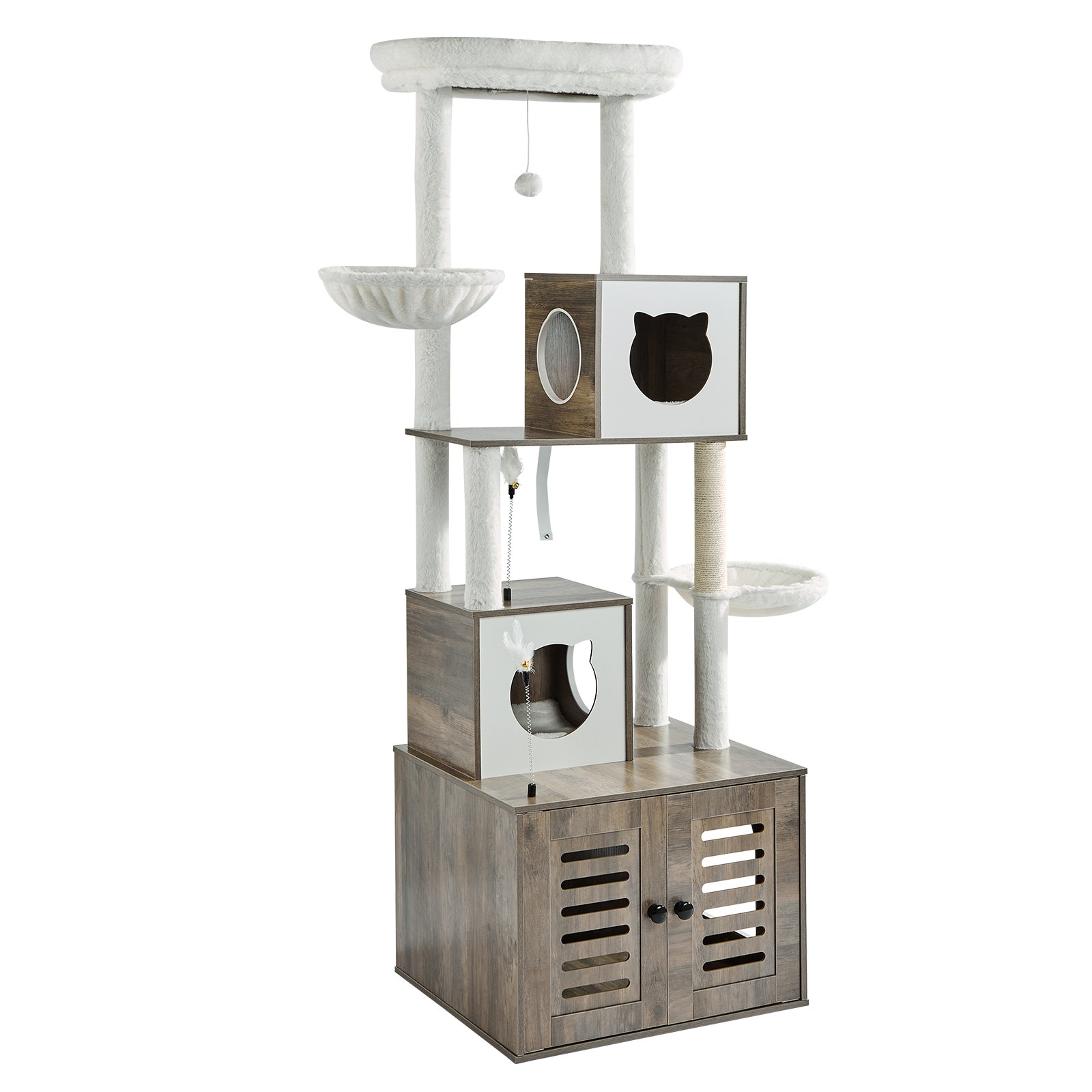 Caja de arena para gatos grande de 72,83" con recinto 2 en 1, torre para gatos, casa de juegos para interiores