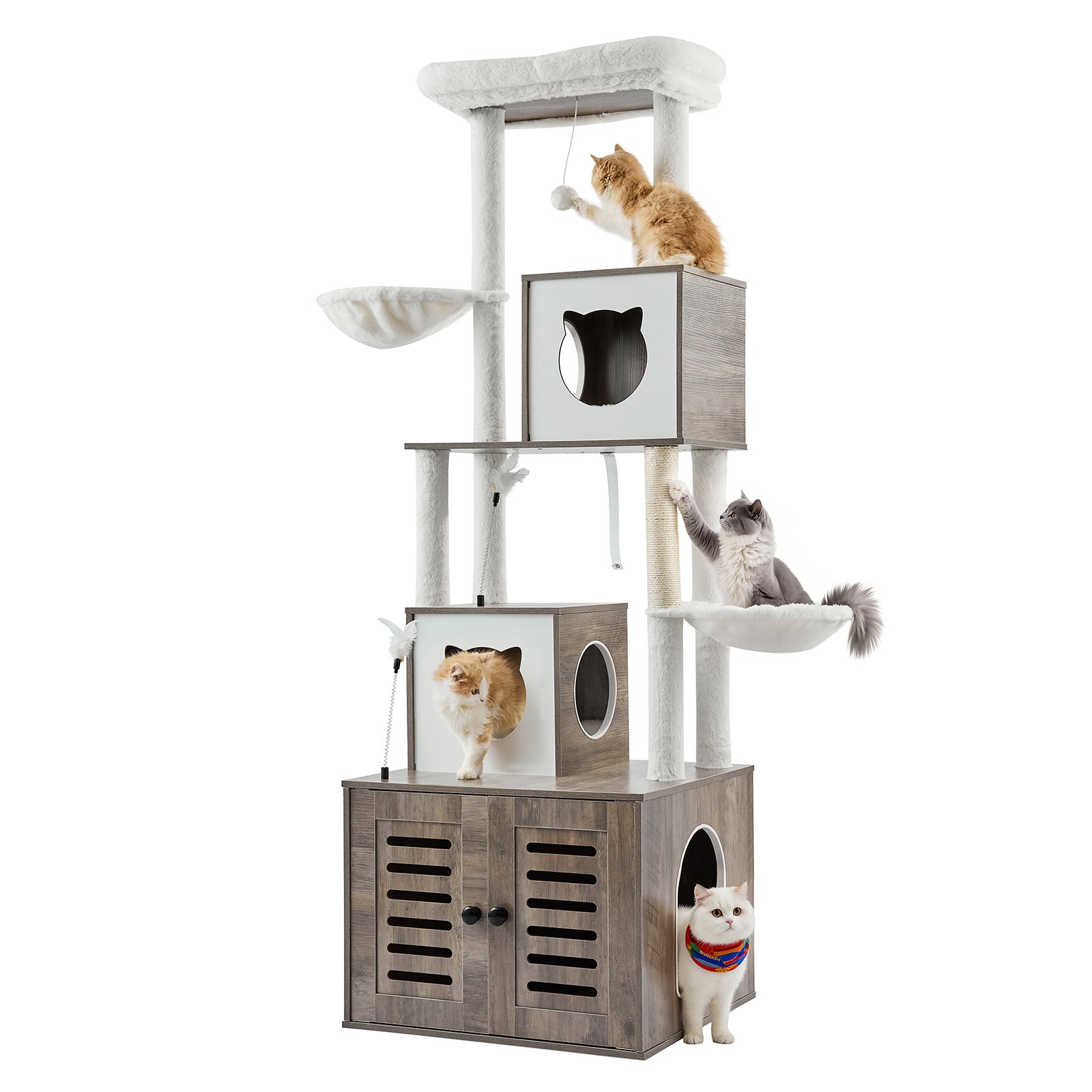Caja de arena para gatos grande de 72,83" con recinto 2 en 1, torre para gatos, casa de juegos para interiores