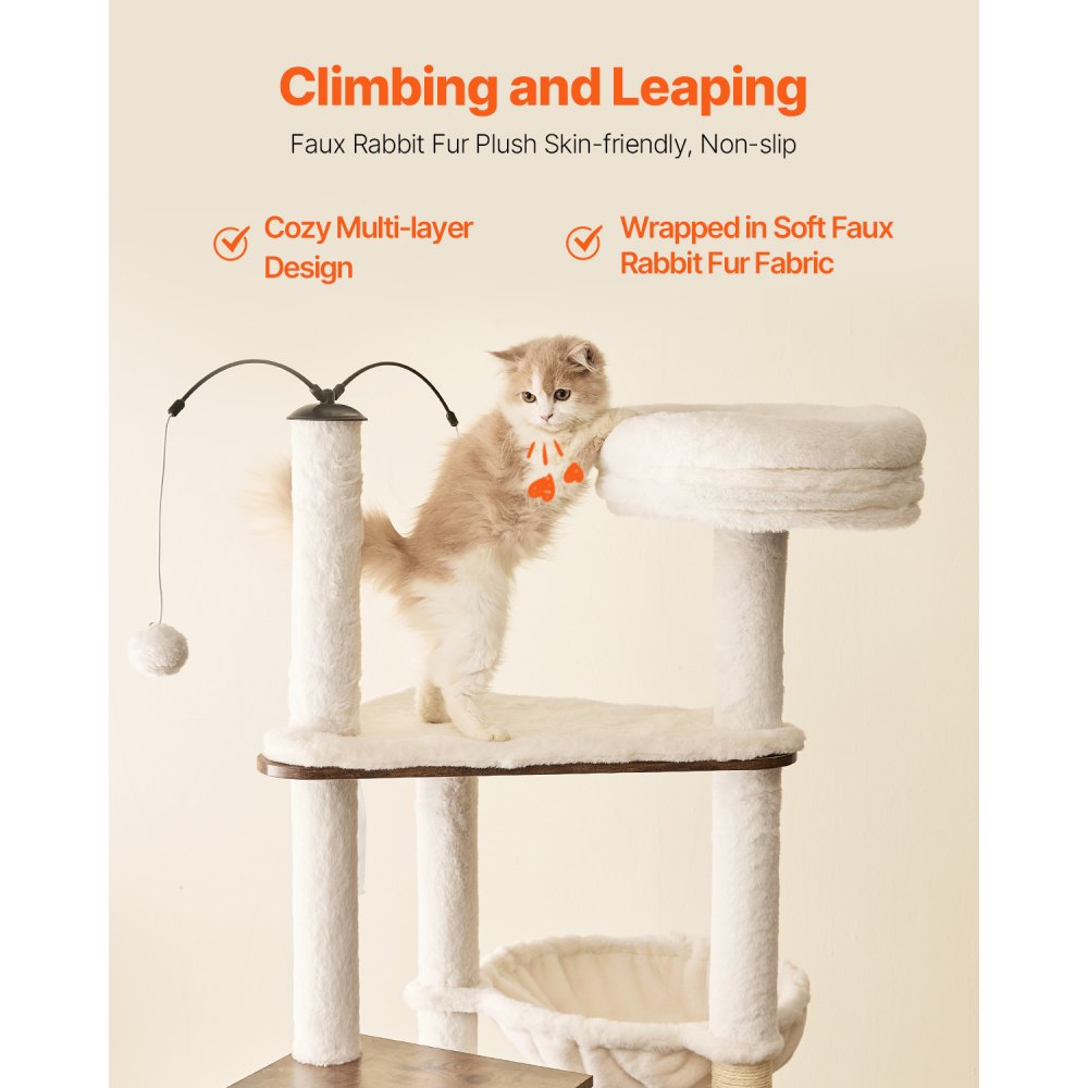 VEVOR Árbol para gatos grande con caja de arena, 140 cm de alto, torre 2 en 1, mueble de varios niveles con perchas, rascadores de sisal, hamaca, casa para gatos de interior