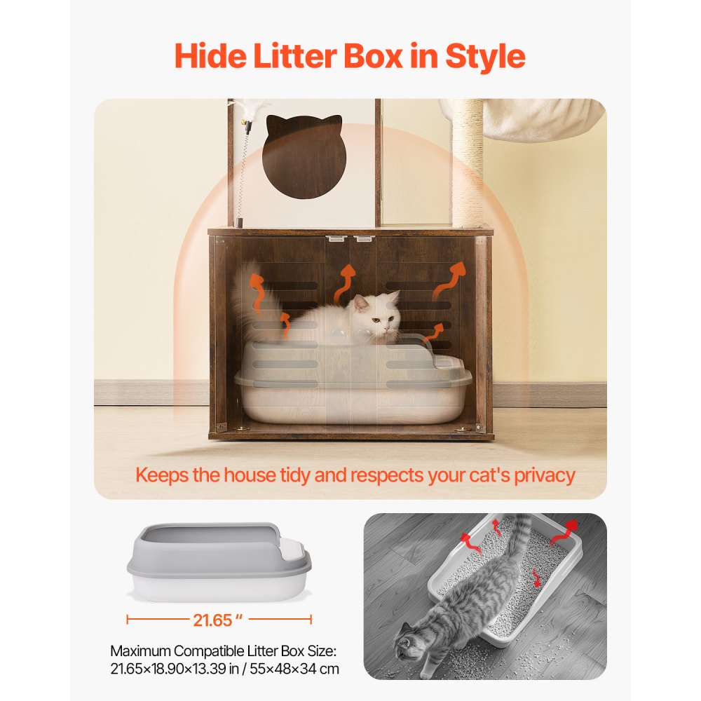 VEVOR Árbol para gatos grande con caja de arena, 140 cm de alto, torre 2 en 1, mueble de varios niveles con perchas, rascadores de sisal, hamaca, casa para gatos de interior