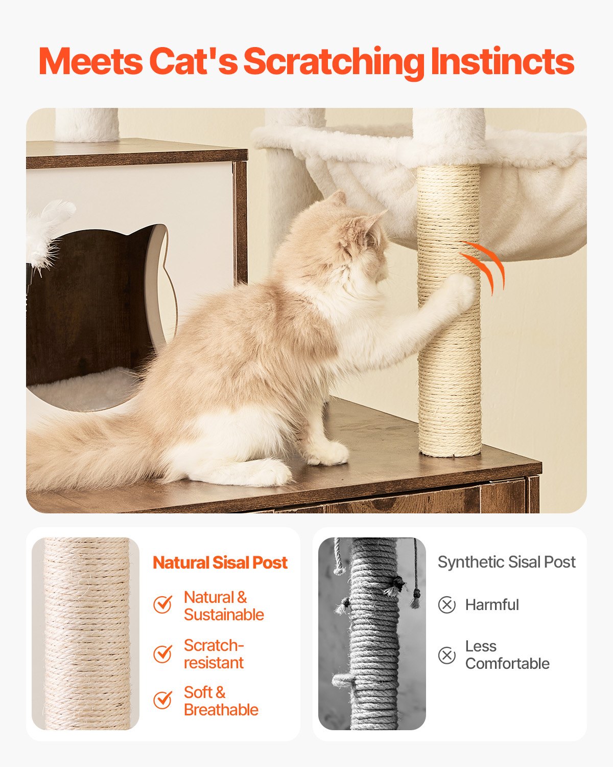 VEVOR Árbol para gatos grande con caja de arena, 140 cm de alto, torre 2 en 1, mueble de varios niveles con perchas, rascadores de sisal, hamaca, casa para gatos de interior