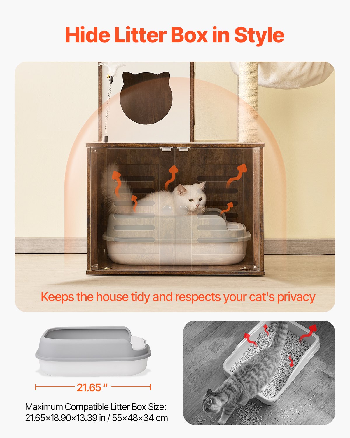 VEVOR Árbol para gatos grande con caja de arena, 140 cm de alto, torre 2 en 1, mueble de varios niveles con perchas, rascadores de sisal, hamaca, casa para gatos de interior