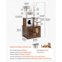 Caja de arena para gatos grande de 54,33" con recinto 2 en 1, torre para gatos, casa de juegos para interiores