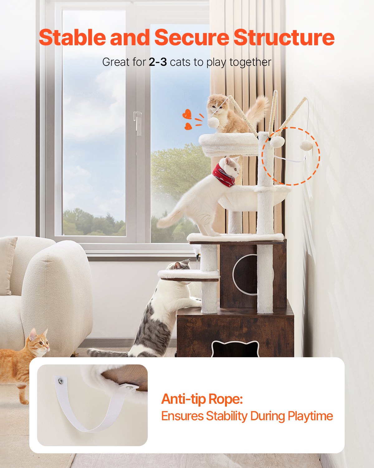 VEVOR Árbol para gatos grande con caja de arena, 137 cm de alto, torre 2 en 1, mueble de varios niveles con perchas, rascadores de sisal, hamaca, casa para gatos de interior