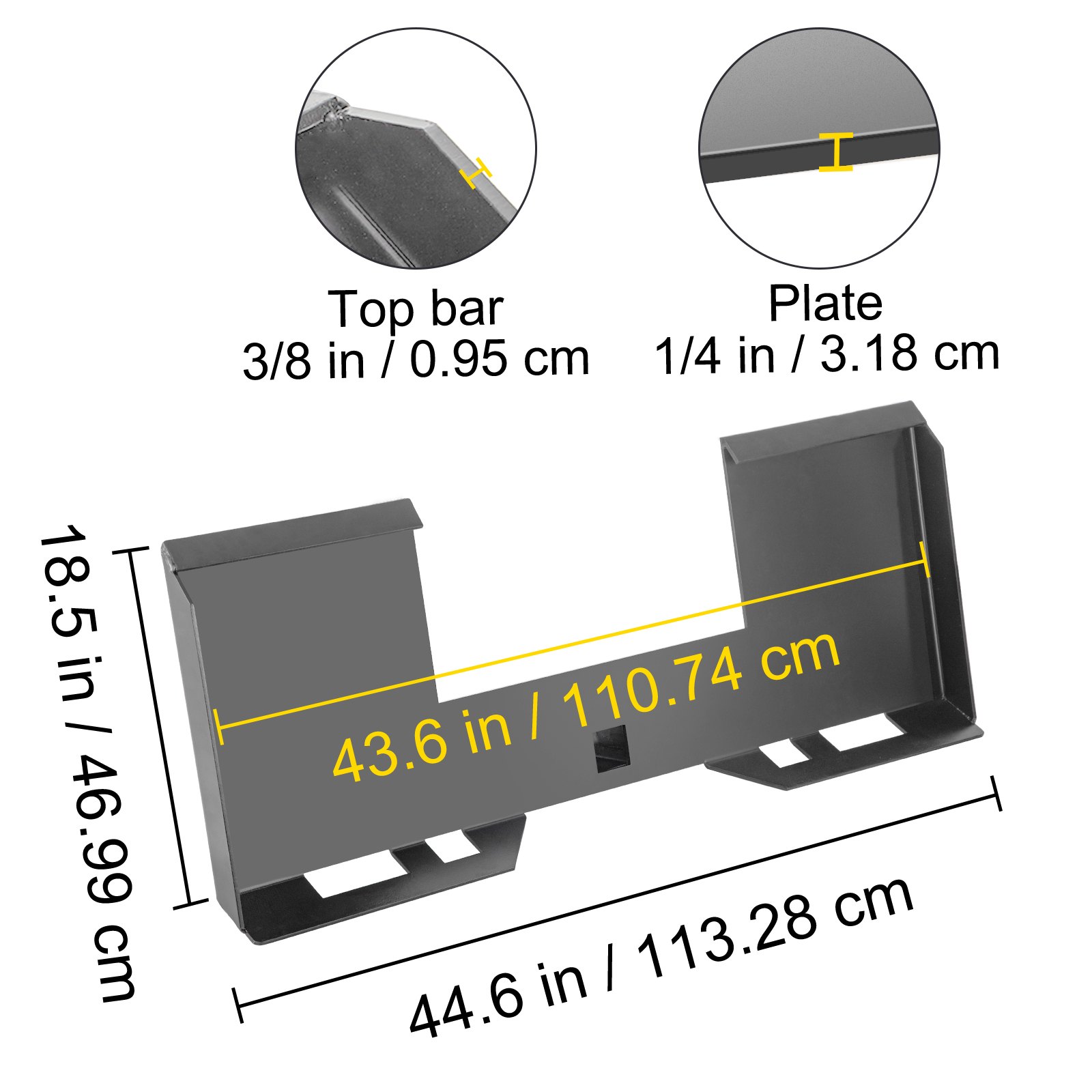 Placa de montaje universal VEVOR para minicargadora de 1/4" de grosor, capacidad de peso de 3000 lb, placa de montaje de conexión rápida, adaptador de acero, cargador, fácil de soldar o atornillar a diferentes accesorios, color gris.