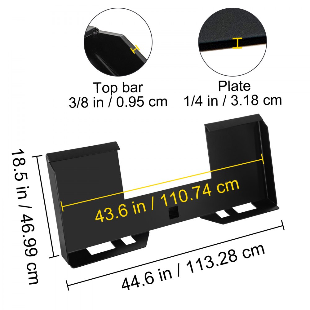 Dimensiones de la placa de montaje de dirección deslizante VEVOR: 44,6 pulgadas de ancho, 18,5 pulgadas de alto.