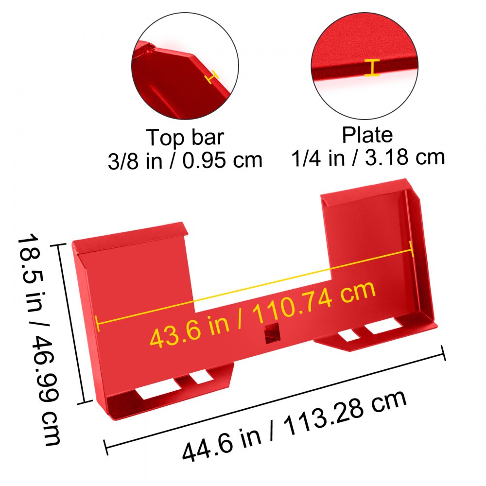 VEVOR Placa de Montaje Universal para Minicargadoras de 0,64 cm de Grosor, Carga de 3000 Libras, para Placa de Montaje de Fijación Rápida, Fácil de Soldar o Atornillar a Diferentes Accesorios, Rojo