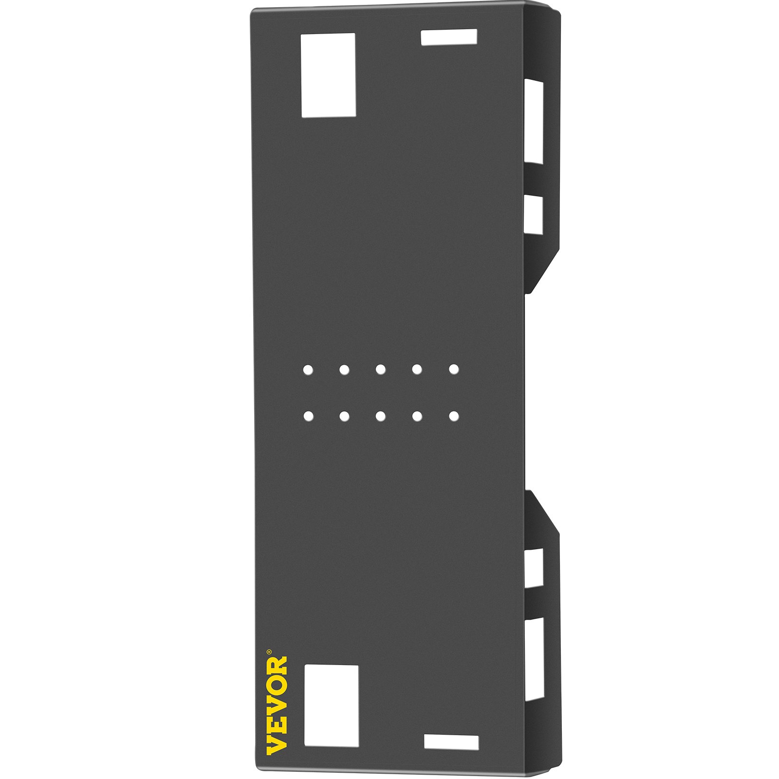 Placa de montaje para minicargadora VEVOR con ranuras y orificios de montaje en color negro.