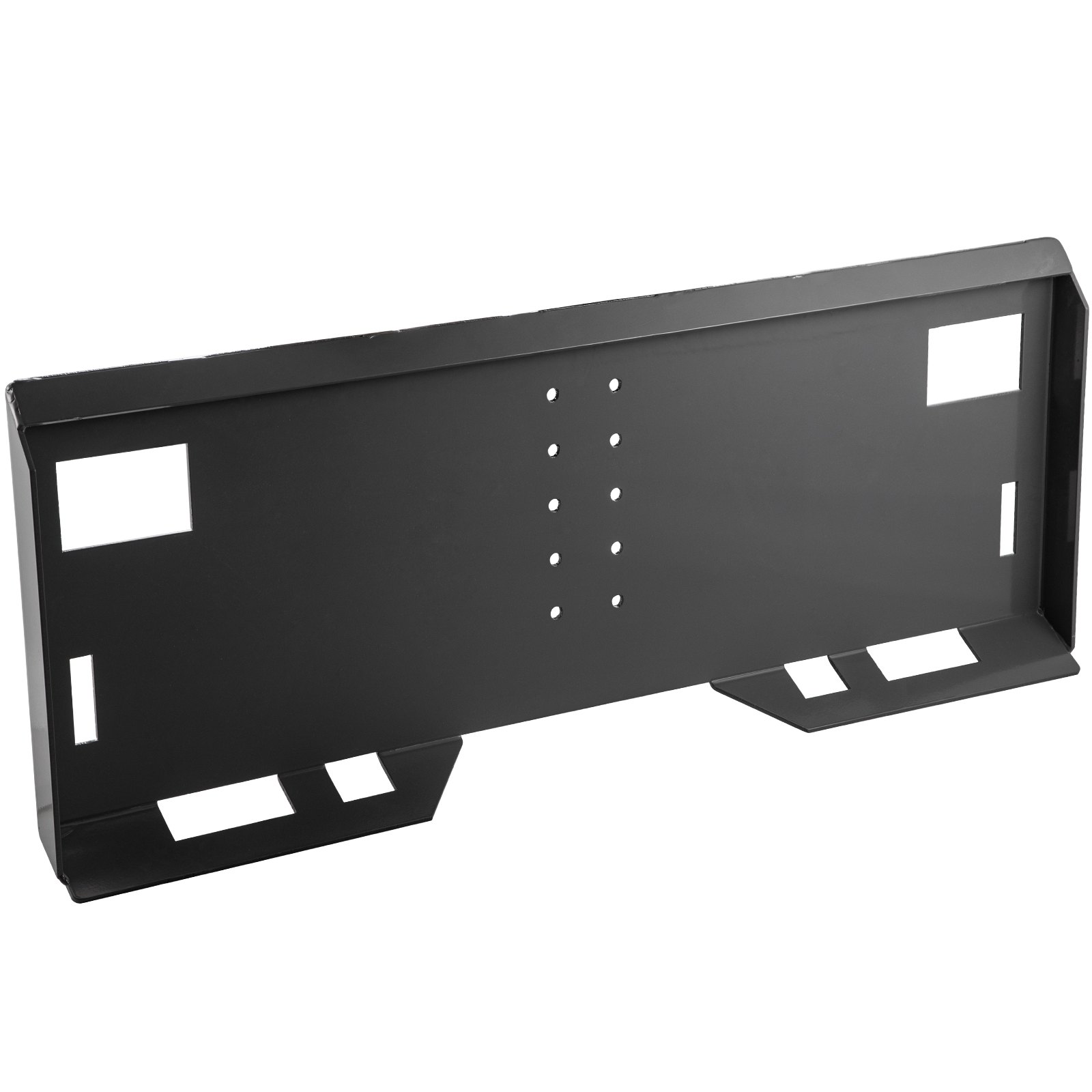 Placa de montaje para minicargadora VEVOR con orificios y cortes pretaladrados, acabado negro.