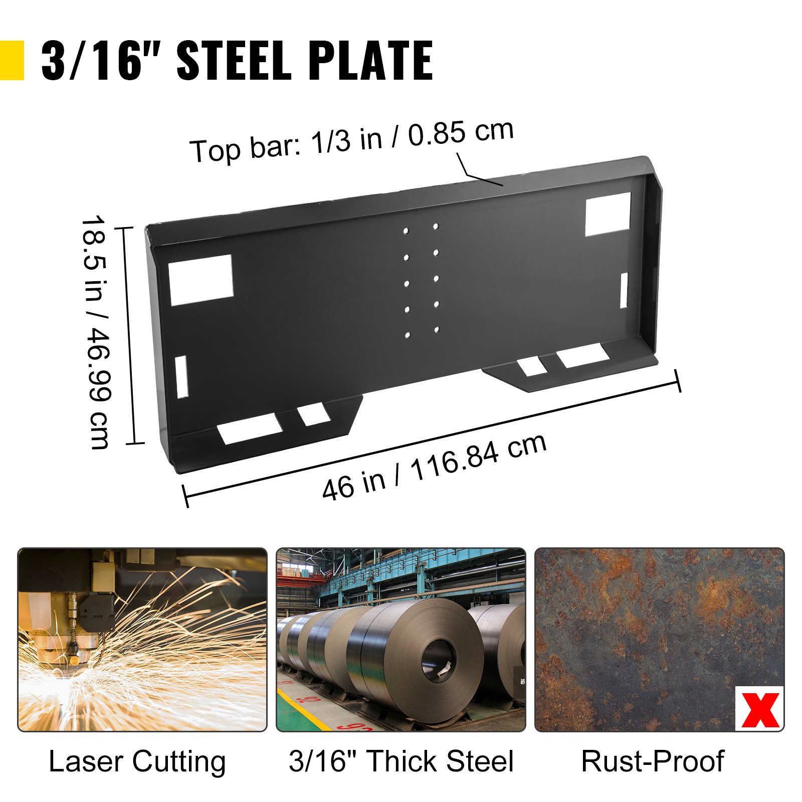 Placa de montaje para minicargadoras VEVOR con acero de 3/16&quot;, corte por láser y características a prueba de óxido.