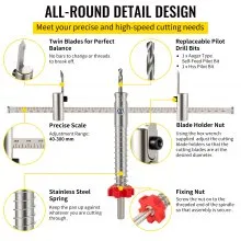 VEVOR Kit de cortador de sierra perforadora ajustable, 1-5/8" a 11-13 /16" (40-300 mm), sierra perforadora empotrada con protector contra el polvo de PC, dos brocas piloto reemplazables, para luces empotradas, altavoces de techo, orificios de ventilación